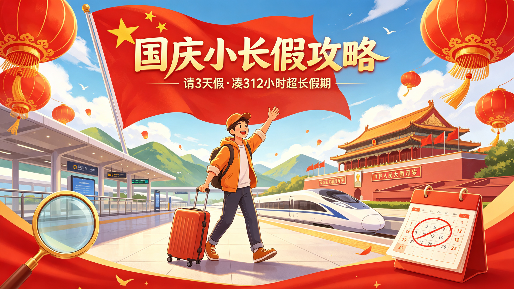 国庆小长假攻略:仅需请 3 天假,就能凑出足足 312 小时超长假期,出门游玩、长途出行时间完全充裕!